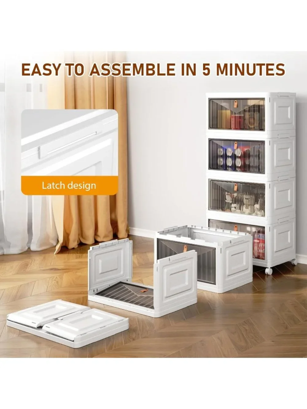 New 4 Tier 23QT Storage Bins with Lids Wheels Collapsible Closet Organizer Home
